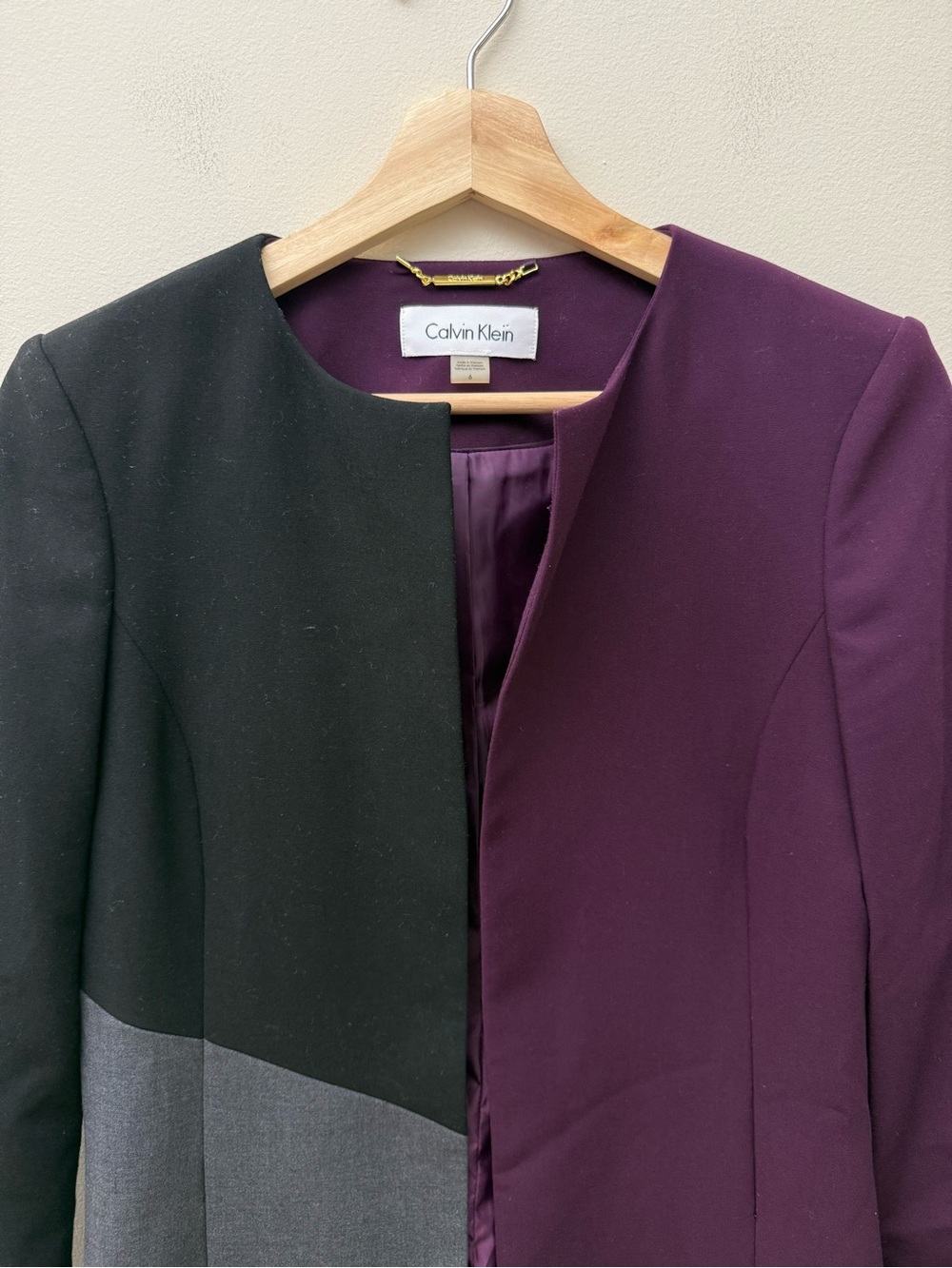 Calvin Klein Plum, Black & White Colorblock Longline Coat - Picture 3 of 10